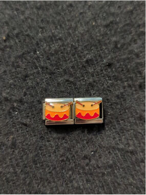 Vintage Stainless Steel Red Orange Drum 9mm Italian Charm Bracelet Charms